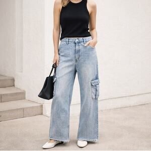 The Frankie Shop Women's Kai Cargo Jeans raw hem size XL